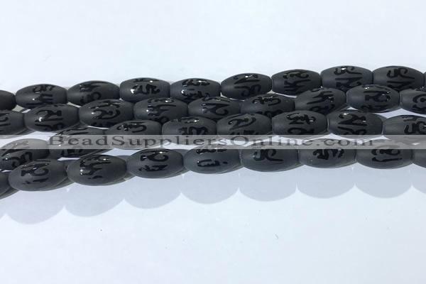 CAA3680 15.5 inches 8*16mm rice matte & carved black agate beads