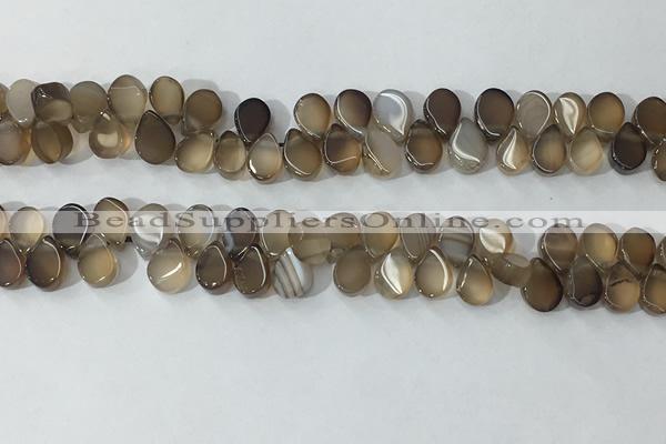 CAA3752 Top drilled 5*8mm flat teardrop line agate beads