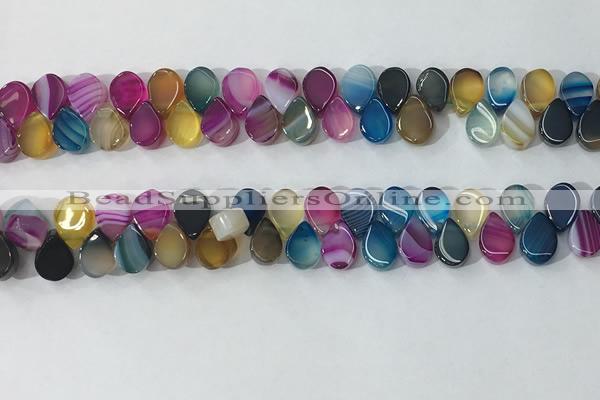 CAA3758 Top drilled 5*8mm flat teardrop line agate beads