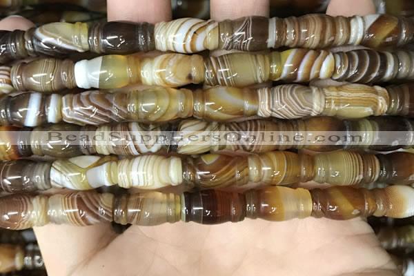 CAA4195 15.5 inches 8*15mm carved drum line agate gemstone beads