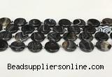 CAA4396 15.5 inches 20mm flat round black banded agate beads