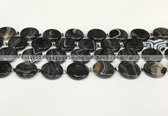 CAA4396 15.5 inches 20mm flat round black banded agate beads