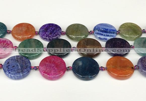 CAA4528 15.5 inches 25mm flat round dragon veins agate beads