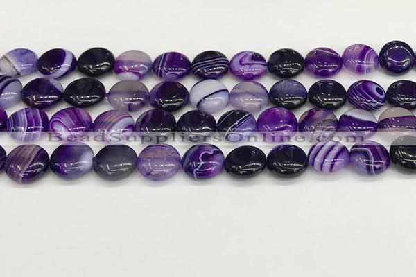 CAA4589 15.5 inches 12mm flat round banded agate beads wholesale