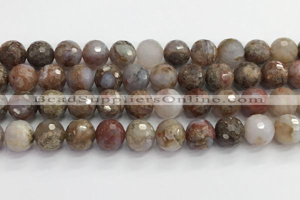 CAA5013 15.5 inches 12mm faceted round flower agate beads