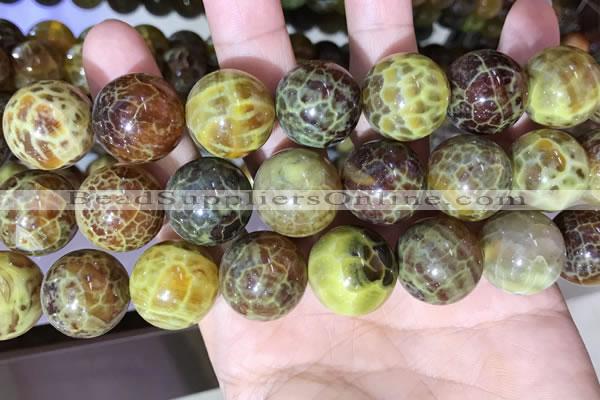 CAA5043 15.5 inches 18mm round yellow dragon veins agate beads