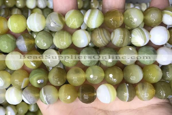 CAA5161 15.5 inches 14mm faceted round banded agate beads