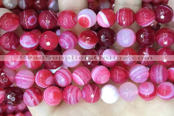 CAA5196 15.5 inches 14mm faceted round banded agate beads