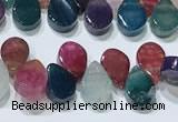 CAA5314 Top drilled 6*8mm flat teardrop line agate beads