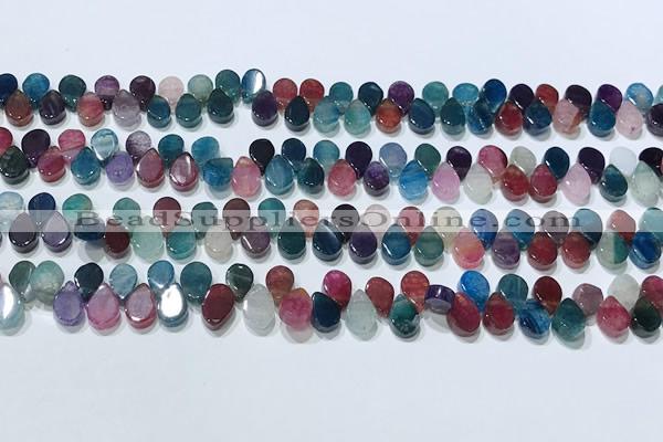 CAA5314 Top drilled 6*8mm flat teardrop line agate beads