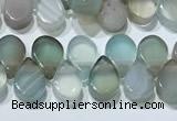 CAA5316 Top drilled 6*8mm flat teardrop line agate beads