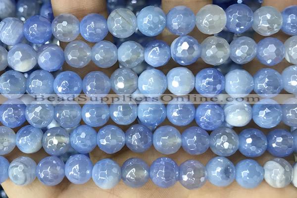 CAA5551 15 inches 8mm faceted round AB-color banded agate beads