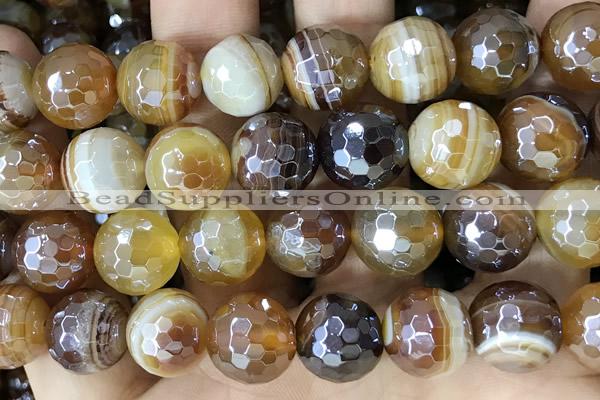 CAA5573 15 inches 12mm faceted round AB-color banded agate beads