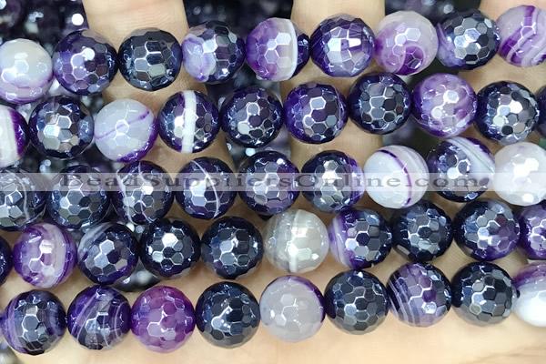 CAA5596 15 inches 10mm faceted round AB-color banded agate beads