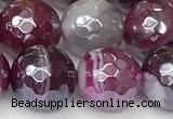 CAA5603 15 inches 12mm faceted round AB-color banded agate beads