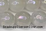 CAA5632 15 inches 10mm faceted round AB-color white agate beads