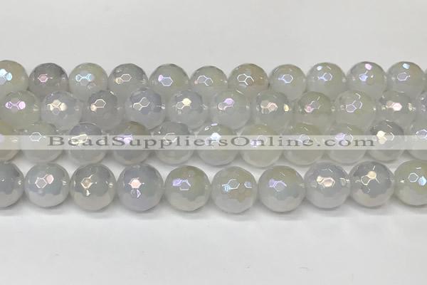 CAA5633 15 inches 12mm faceted round AB-color white agate beads