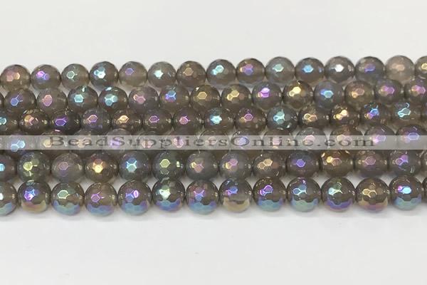 CAA5646 15 inches 8mm faceted round AB-color grey agate beads