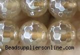 CAA5656 15 inches 8mm faceted round AB-color yellow agate beads