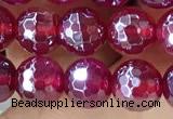 CAA5660 15 inches 6mm faceted round AB-color red agate beads