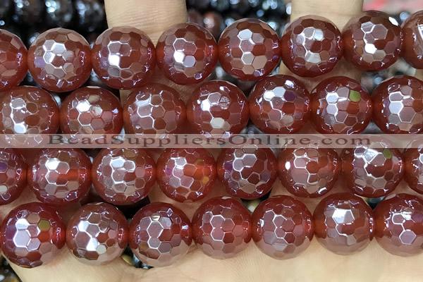 CAA5664 15 inches 12mm faceted round AB-color red agate beads