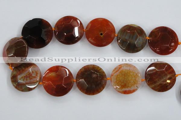 CAA571 15.5 inches 35mm faceted flat round dragon veins agate beads