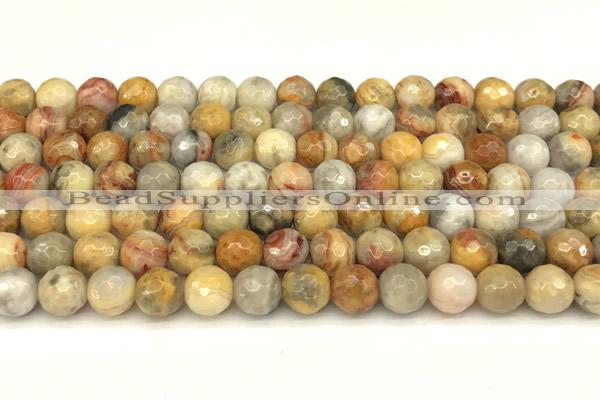 CAA5760 15 inches 6mm faceted round yellow crazy lace agate beads