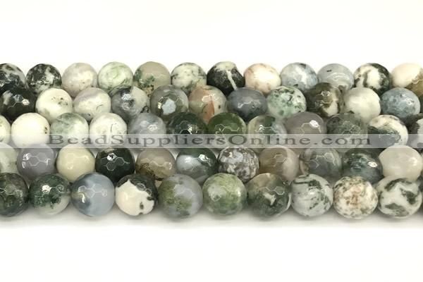 CAA5803 15 inches 12mm faceted round tree agate beads