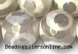 CAA5930 8mm, 10mm & 12mm faceted round AB-color tibetan agate beads