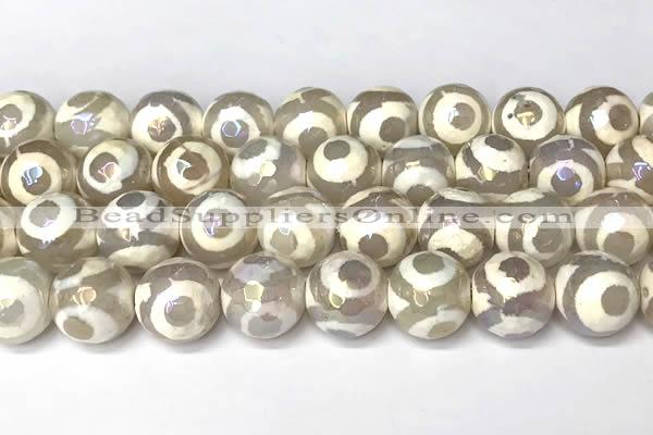 CAA5930 8mm, 10mm & 12mm faceted round AB-color tibetan agate beads