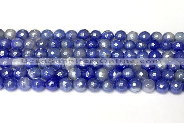 CAA5941 15 inches 8mm faceted round AB-color banded agate beads