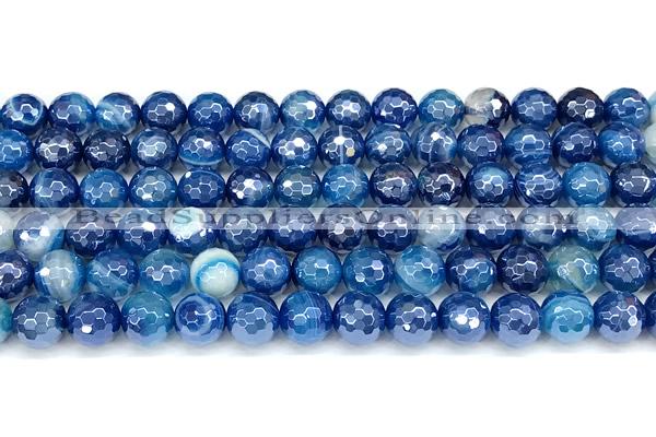 CAA5992 15 inches 8mm faceted round AB-color line agate beads