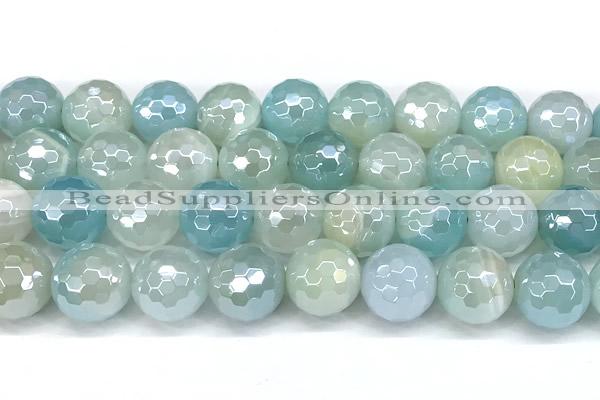 CAA6003 15 inches 12mm faceted round AB-color line agate beads