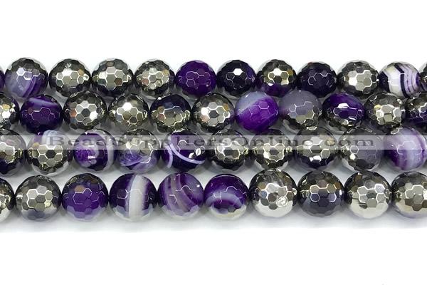 CAA6019 15 inches 12mm faceted round electroplated line agate beads