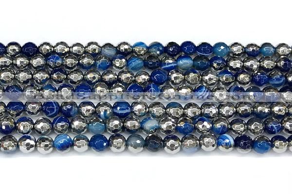 CAA6020 15 inches 6mm faceted round electroplated line agate beads