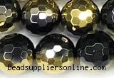 CAA6026 15 inches 10mm faceted round electroplated agate beads