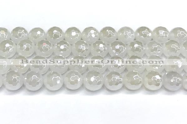 CAA6033 15 inches 12mm faceted round AB-color white agate beads