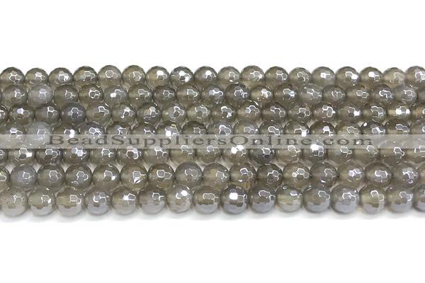 CAA6038 15 inches 6mm faceted round AB-color grey agate beads