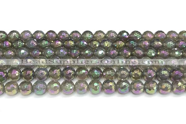 CAA6043 15 inches 8mm faceted round AB-color grey agate beads