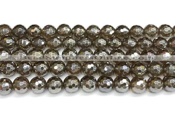 CAA6048 15 inches 10mm faceted round AB-color yellow agate beads