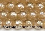 CAA6050 15 inches 6mm faceted round AB-color yellow agate beads