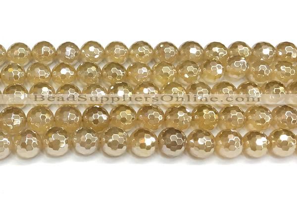 CAA6052 15 inches 10mm faceted round AB-color yellow agate beads