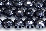 CAA6058 15 inches 6mm faceted round AB-color black agate beads