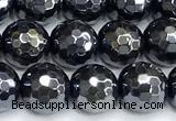 CAA6059 15 inches 8mm faceted round AB-color black agate beads