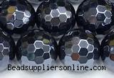 CAA6060 15 inches 10mm faceted round AB-color black agate beads