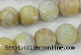 CAA726 15.5 inches 14mm faceted round fire crackle agate beads