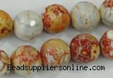 CAA729 15.5 inches 14mm faceted round fire crackle agate beads