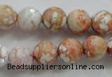 CAA803 15.5 inches 12mm faceted round fire crackle agate beads