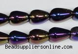 CAA855 15.5 inches 10*14mm teardrop AB-color black agate beads