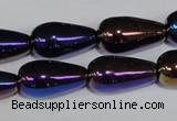 CAA856 15.5 inches 11*20mm teardrop AB-color black agate beads